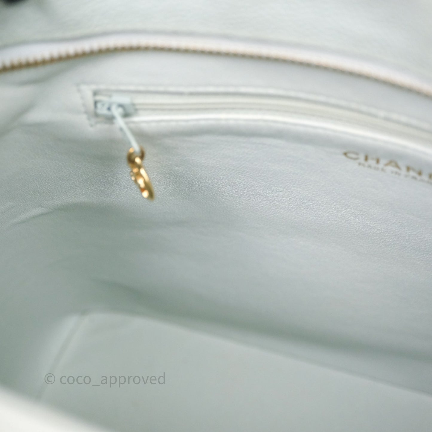 Chanel Vintage Medallion CC Light Blue Caviar Tote Bag Gold Hardware