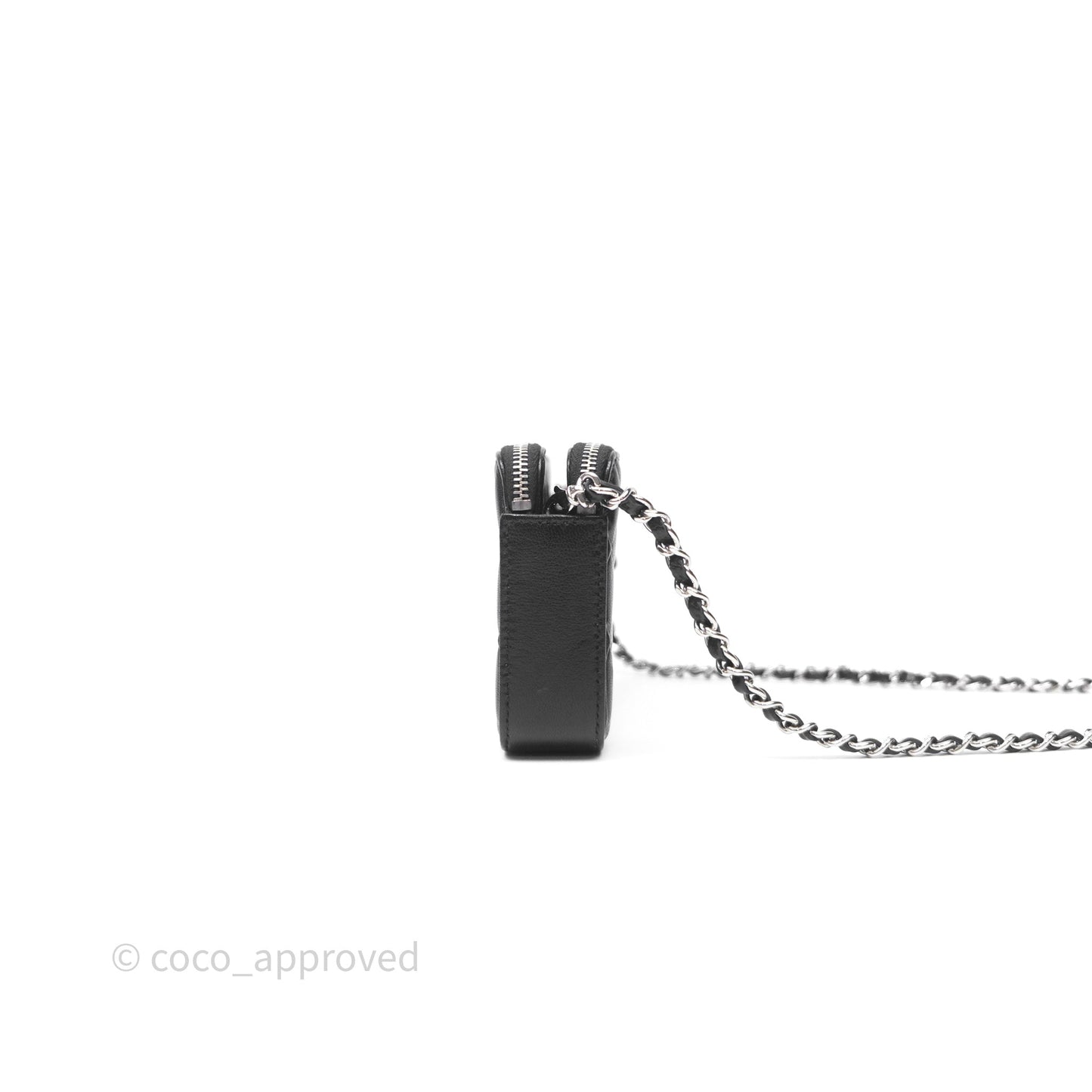 Chanel Double Zip Clutch With Chain Calfskin Black Silver Hardware