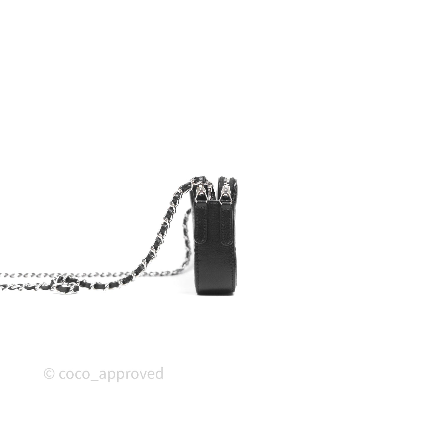 Chanel Double Zip Clutch With Chain Calfskin Black Silver Hardware