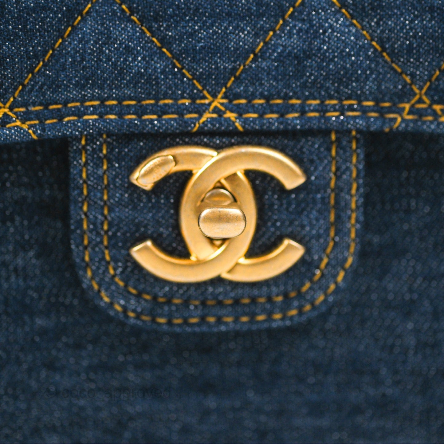 Chanel Square Flap Bag Denim Aged Gold Hardware 23S