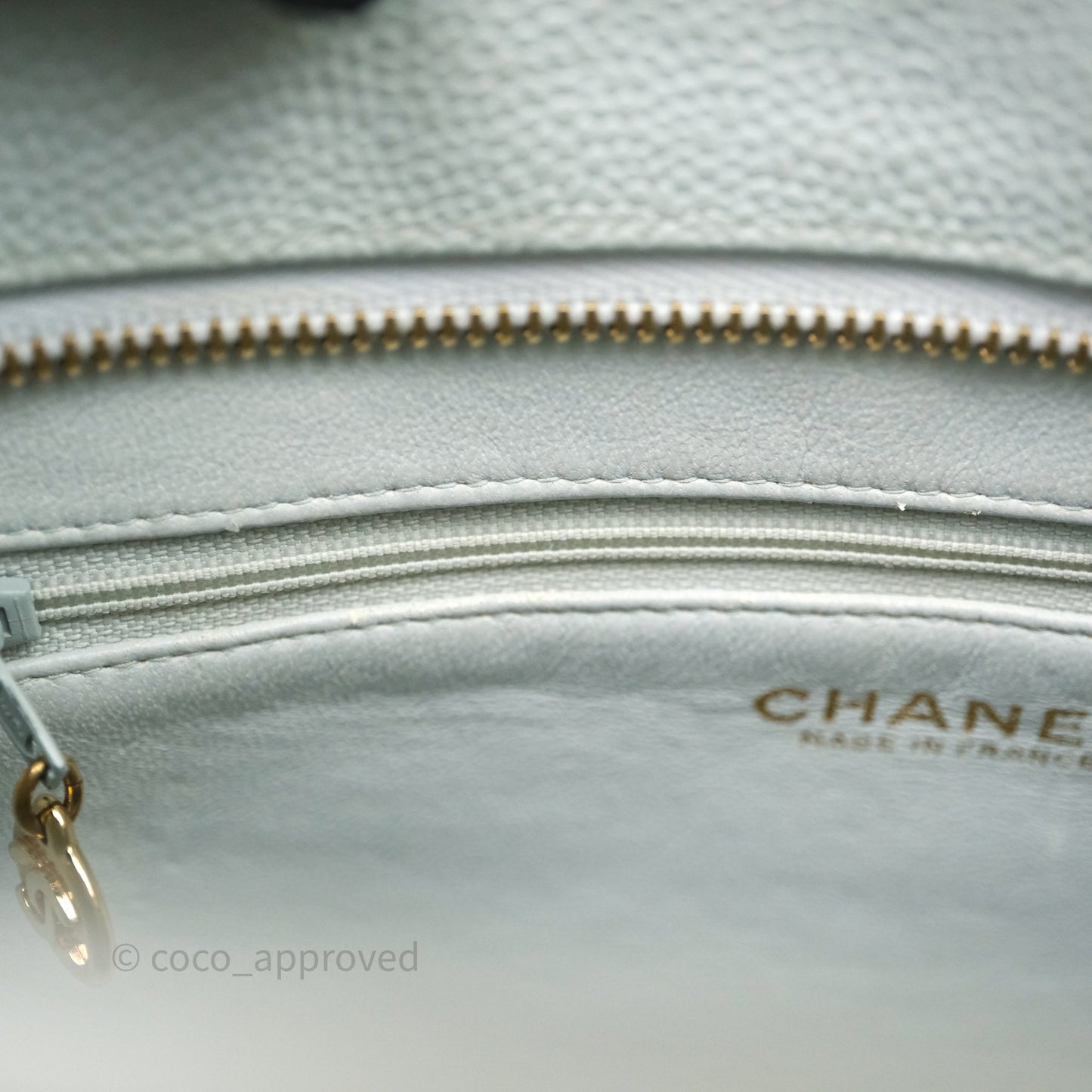 Chanel Vintage Medallion CC Light Blue Caviar Tote Bag Gold Hardware