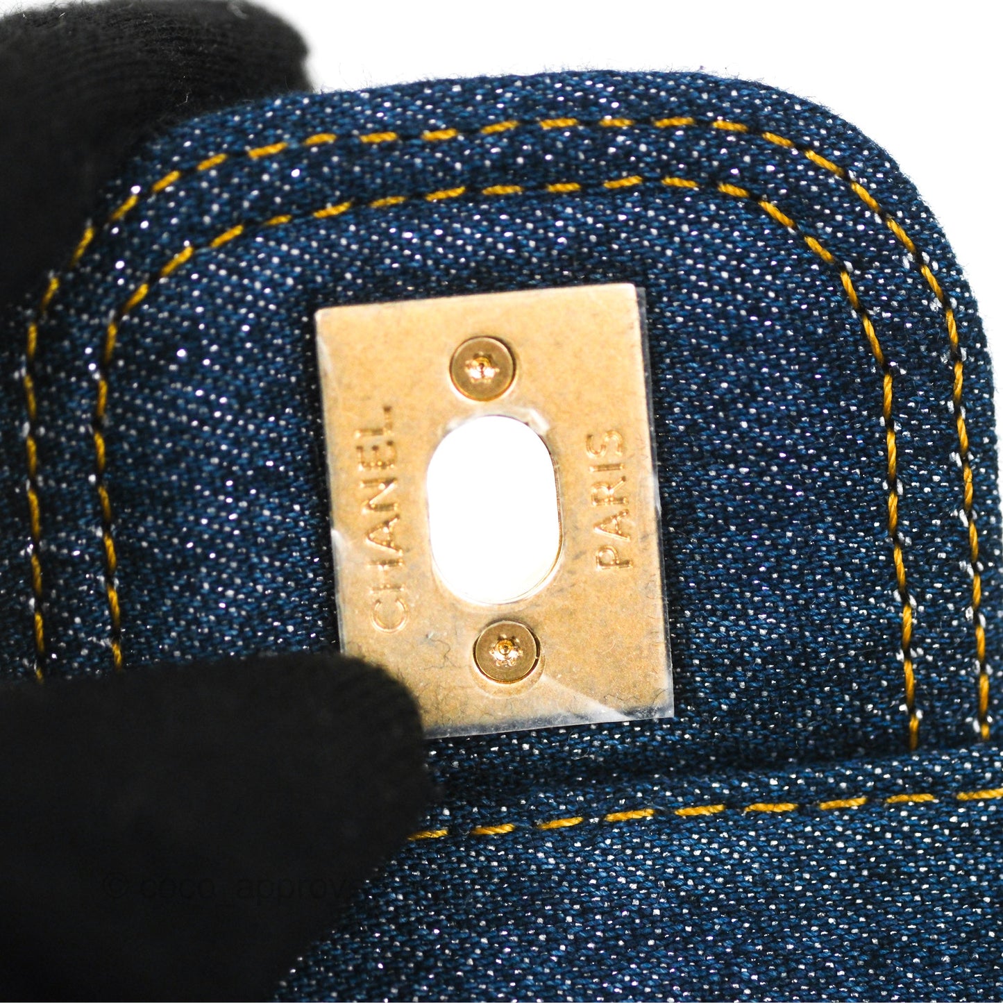 Chanel Square Flap Bag Denim Aged Gold Hardware 23S