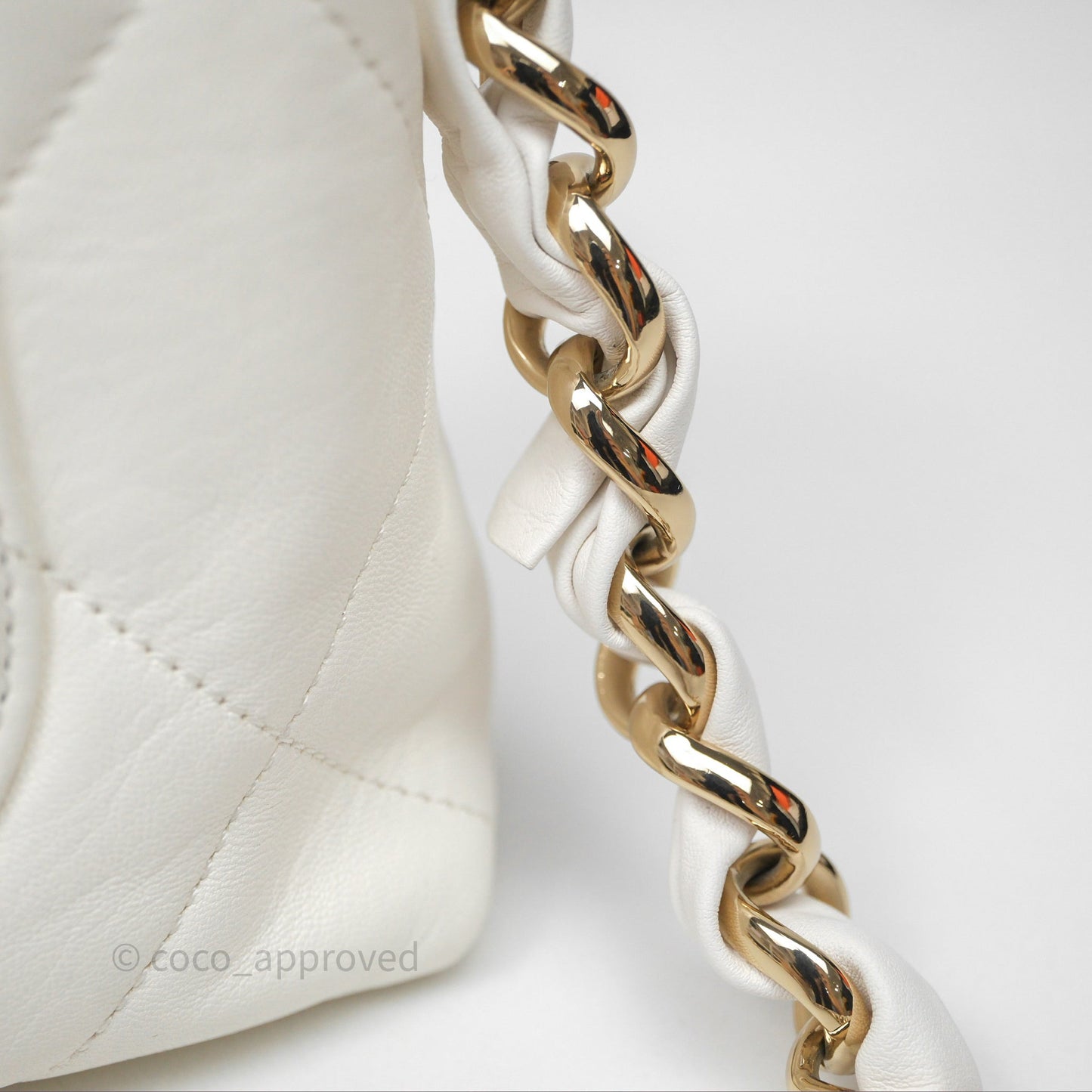 Chanel CC Flap Bag With Logo on Chain Lambskin White Gold Hardware