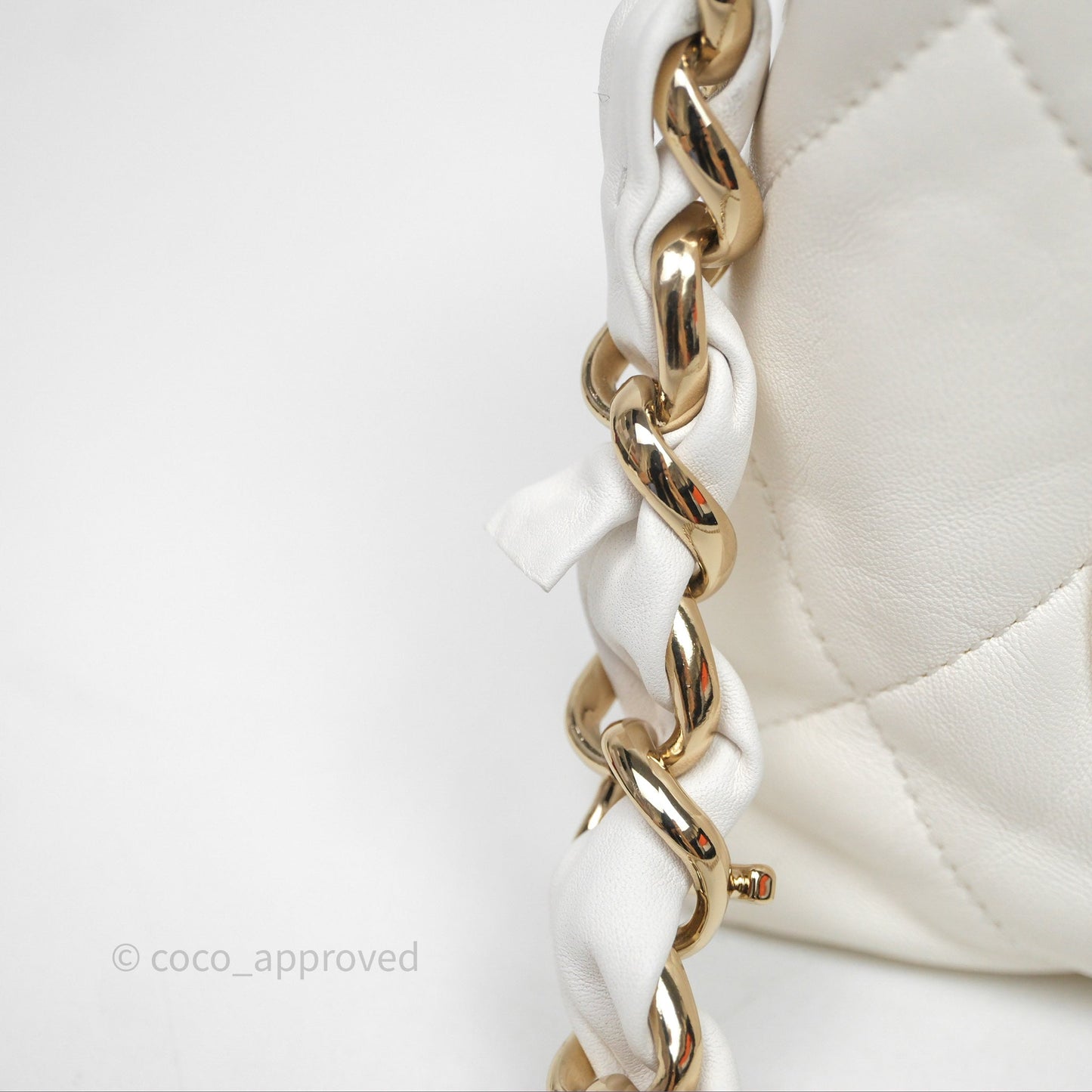 Chanel CC Flap Bag With Logo on Chain Lambskin White Gold Hardware