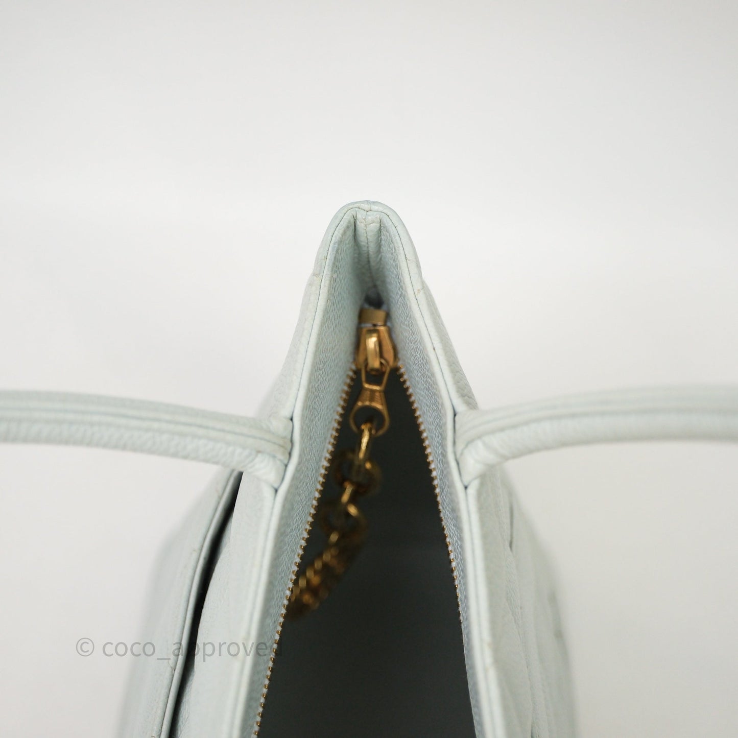 Chanel Vintage Medallion CC Light Blue Caviar Tote Bag Gold Hardware
