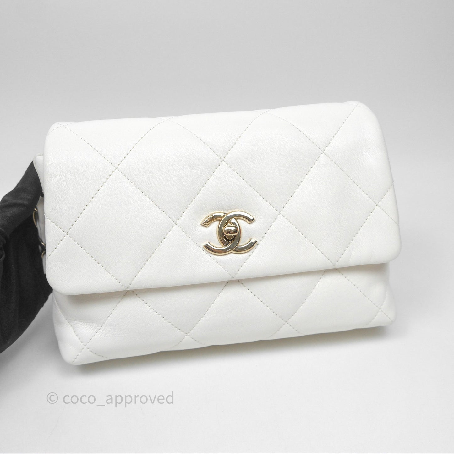 Chanel CC Flap Bag With Logo on Chain Lambskin White Gold Hardware