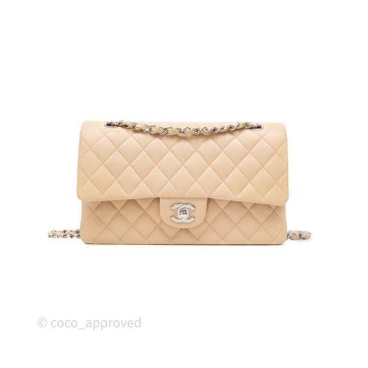 Chanel Classic M/L Medium Flap Quilted Beige Lambskin Silver Hardware
