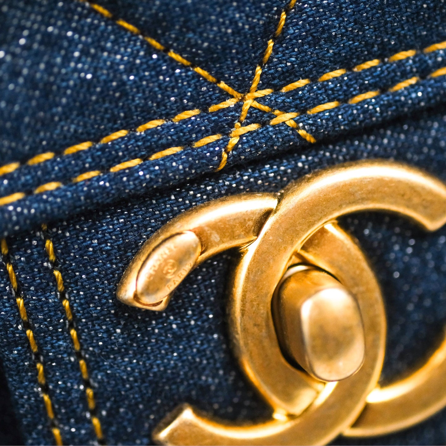 Chanel Square Flap Bag Denim Aged Gold Hardware 23S