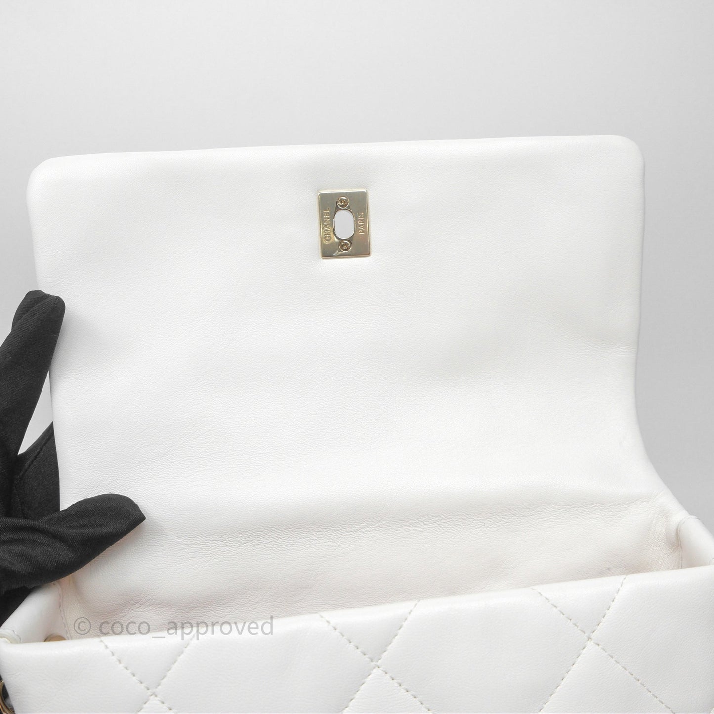 Chanel CC Flap Bag With Logo on Chain Lambskin White Gold Hardware