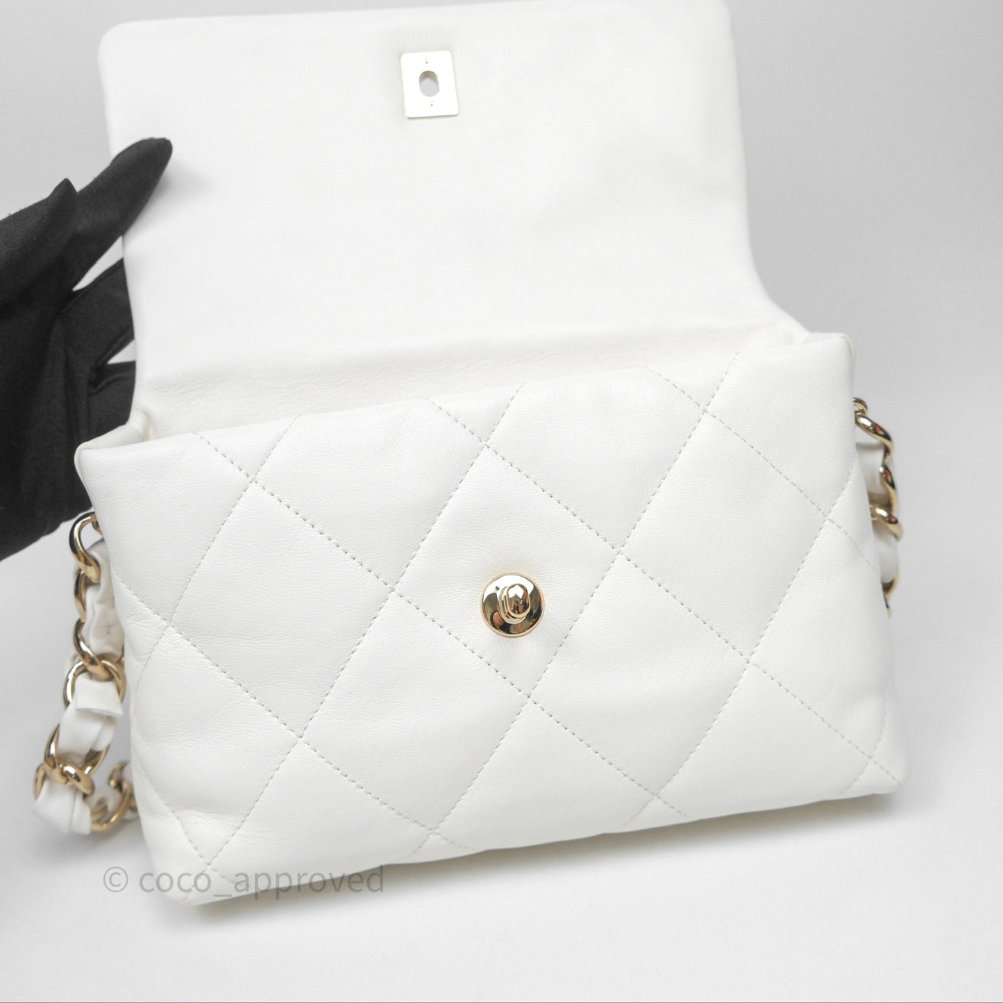 Chanel CC Flap Bag With Logo on Chain Lambskin White Gold Hardware