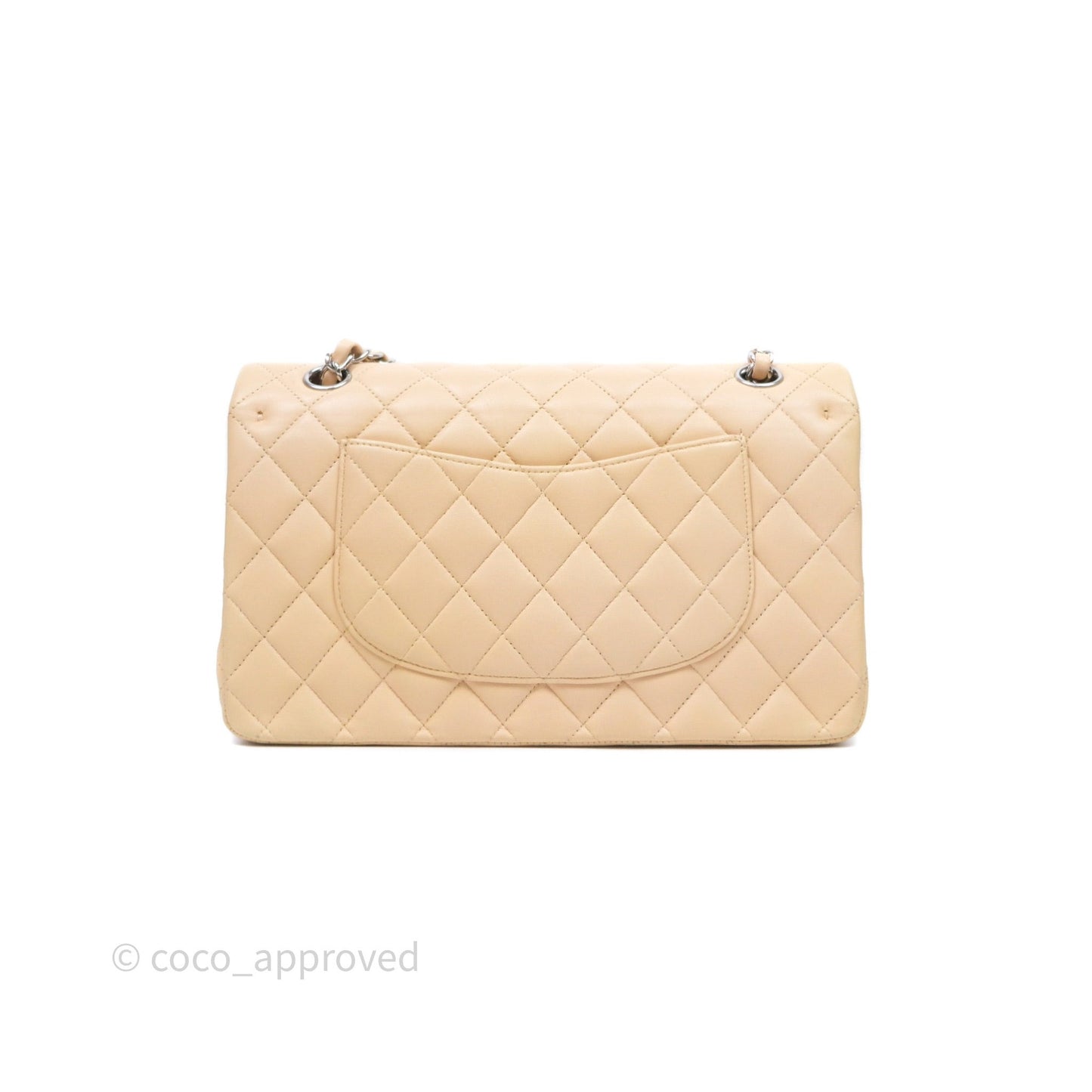 Chanel Classic M/L Medium Flap Quilted Beige Lambskin Silver Hardware
