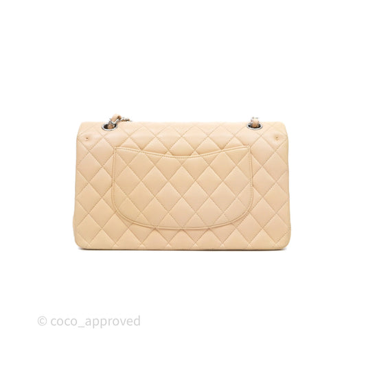 Chanel Classic M/L Medium Flap Quilted Beige Lambskin Silver Hardware