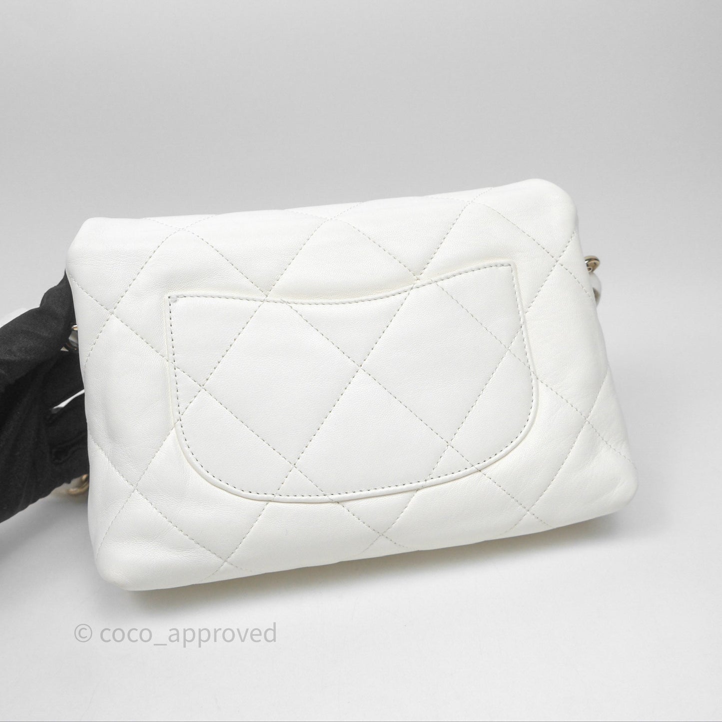 Chanel CC Flap Bag With Logo on Chain Lambskin White Gold Hardware