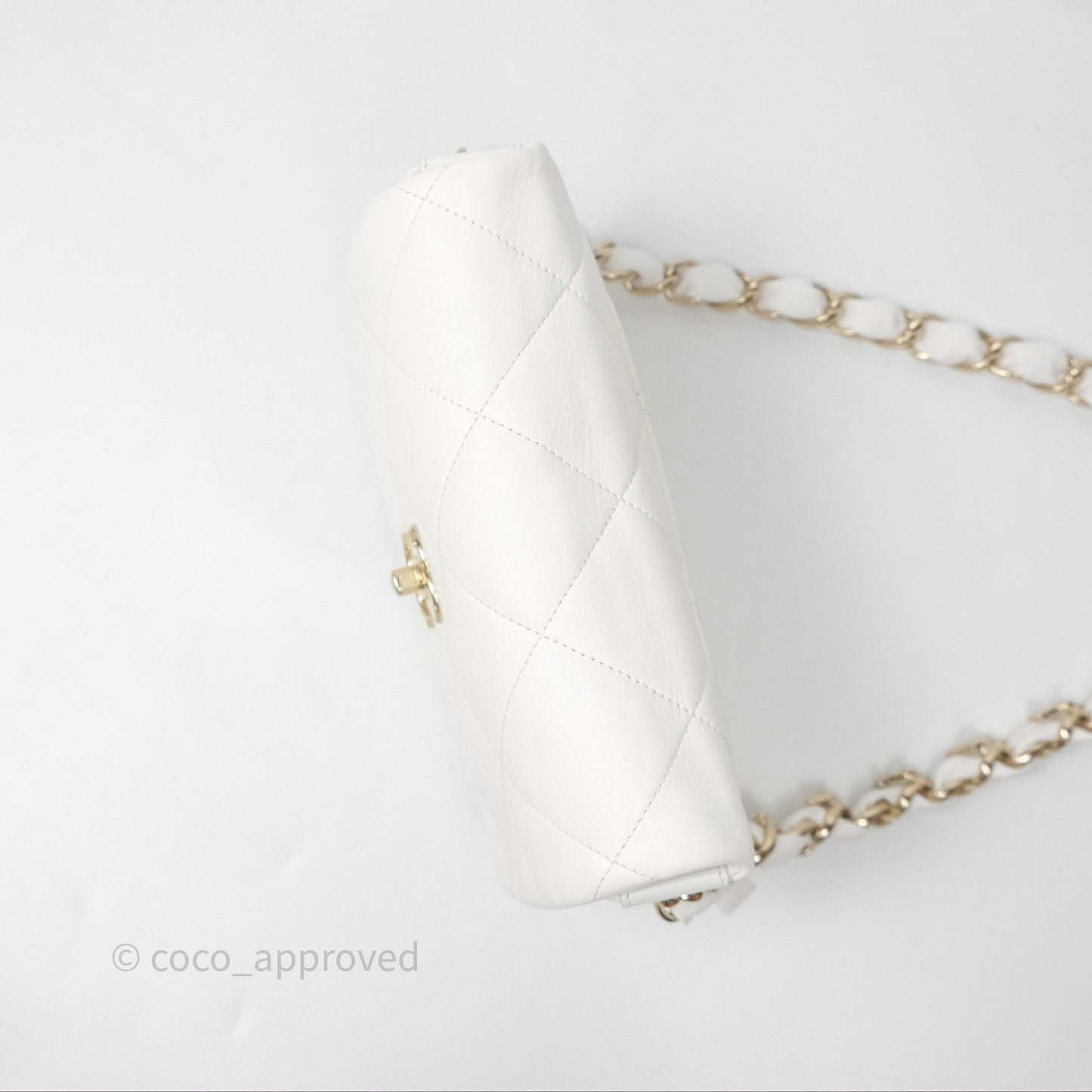 Chanel CC Flap Bag With Logo on Chain Lambskin White Gold Hardware