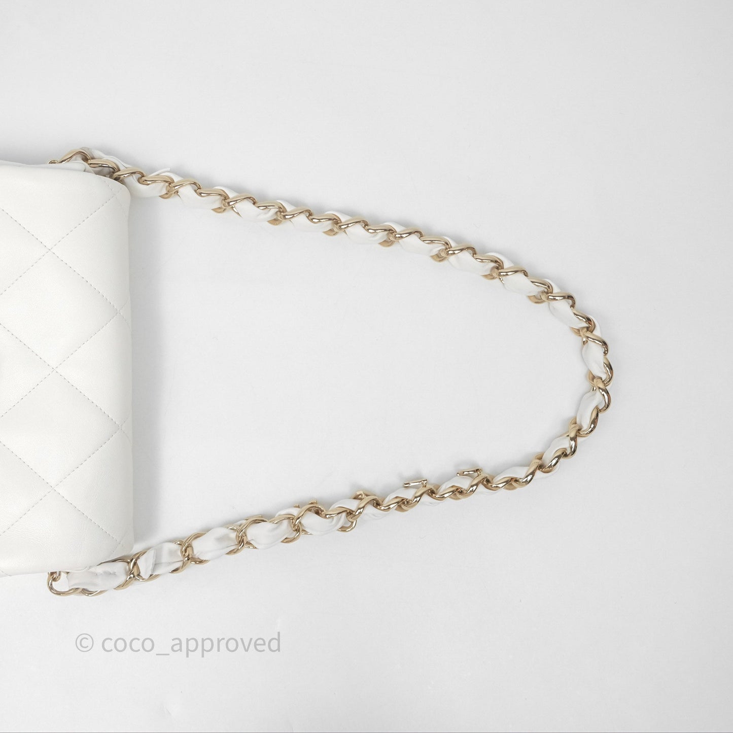 Chanel CC Flap Bag With Logo on Chain Lambskin White Gold Hardware