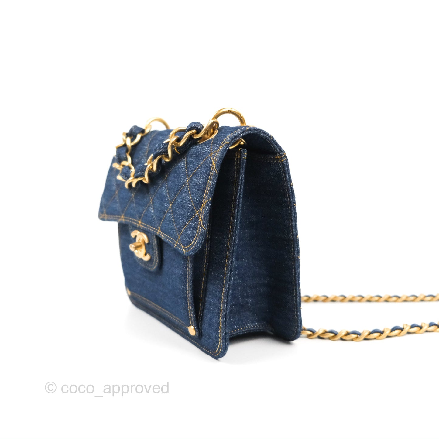 Chanel Square Flap Bag Denim Aged Gold Hardware 23S