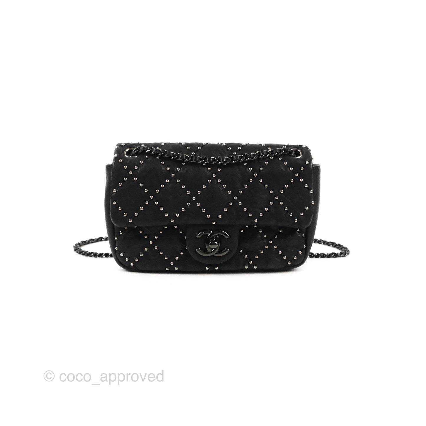 Chanel Small Studded Flap Bag Black Calfskin Gun Metal