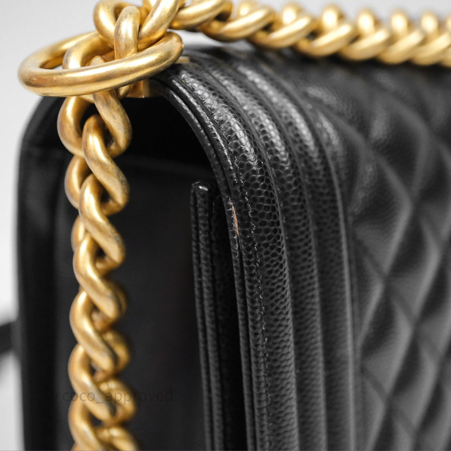 Chanel Medium Boy Quilted Black Caviar Aged Gold Hardware