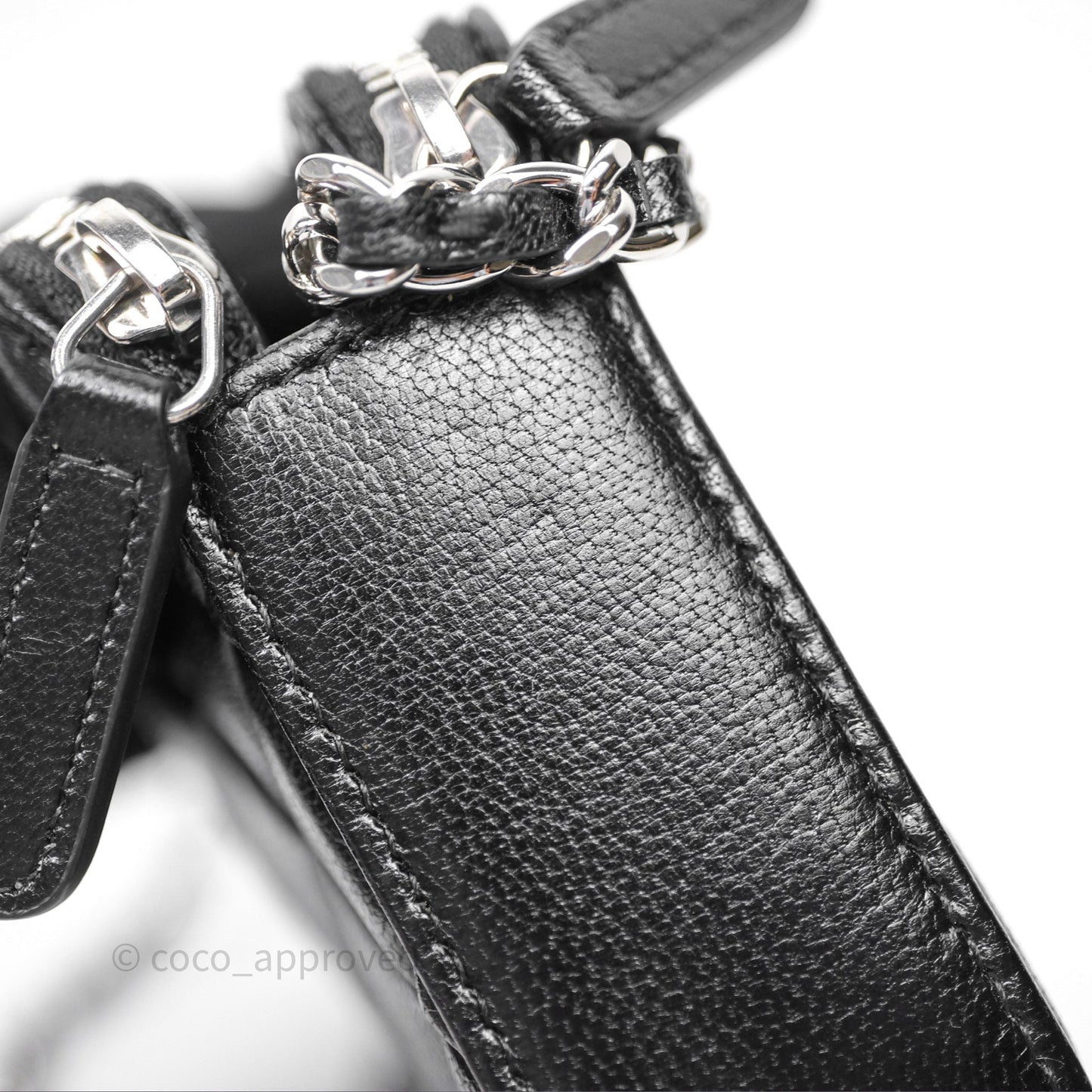 Chanel Double Zip Clutch With Chain Calfskin Black Silver Hardware