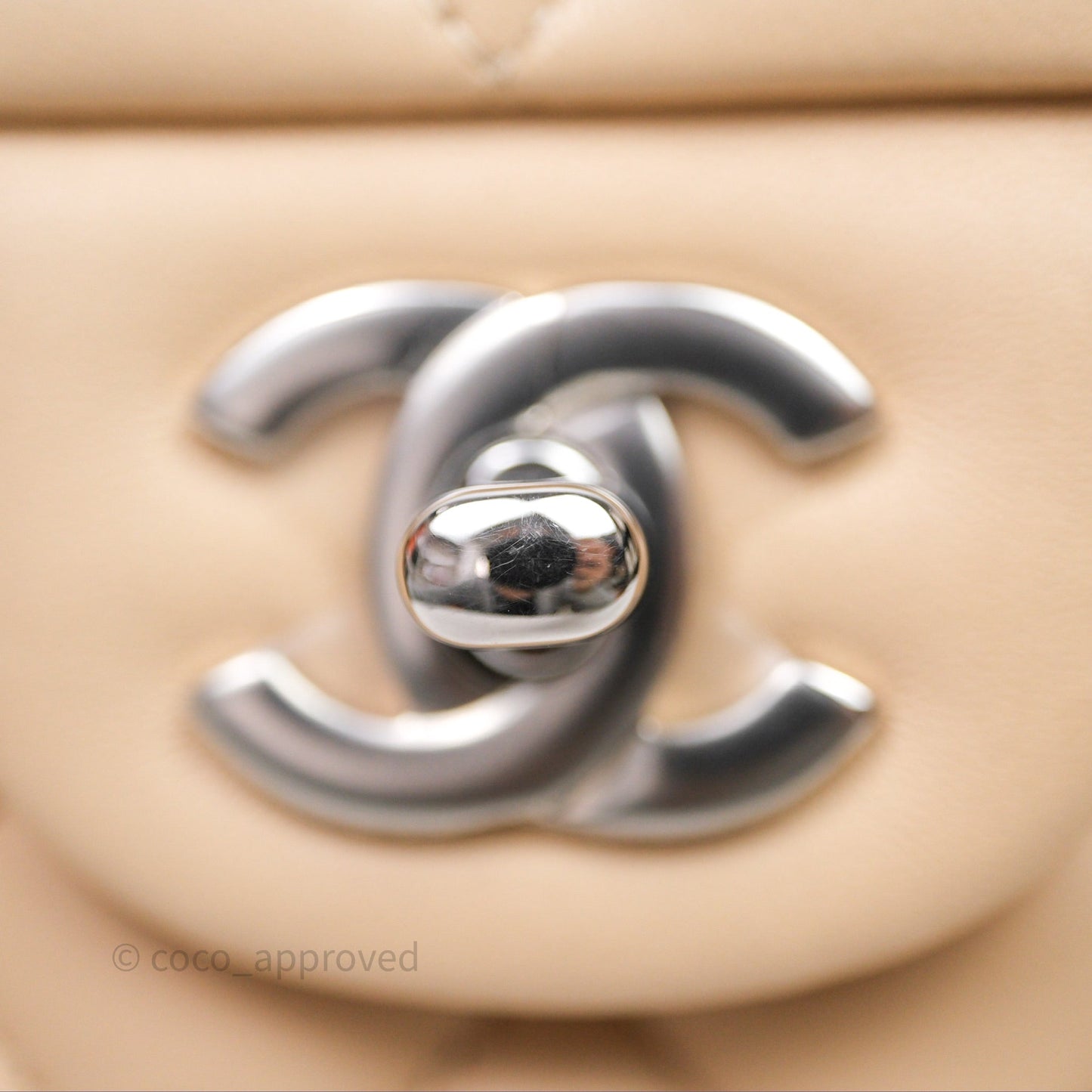 Chanel Classic M/L Medium Flap Quilted Beige Lambskin Silver Hardware