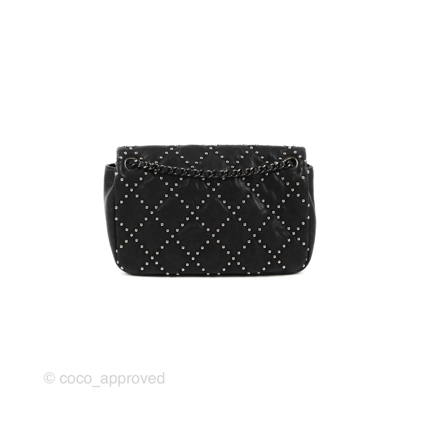 Chanel Small Studded Flap Bag Black Calfskin Gun Metal