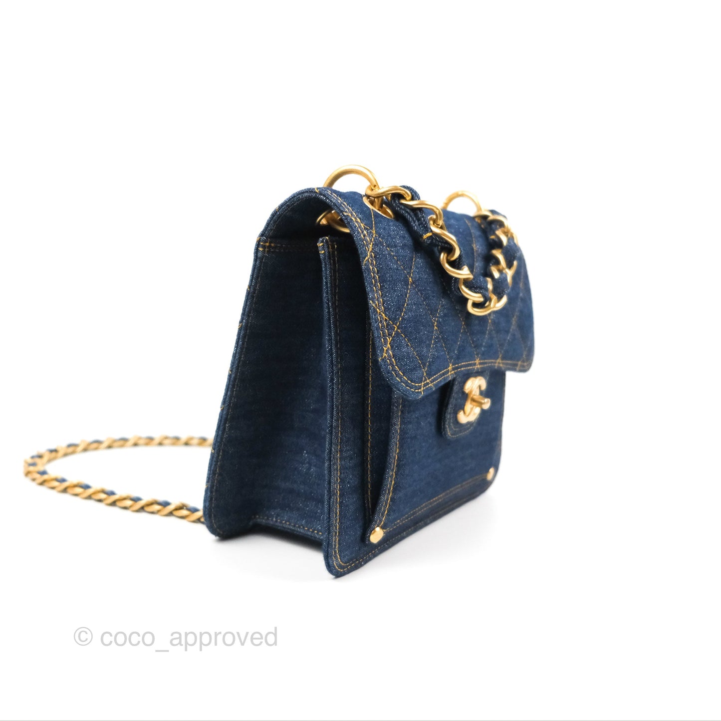 Chanel Square Flap Bag Denim Aged Gold Hardware 23S