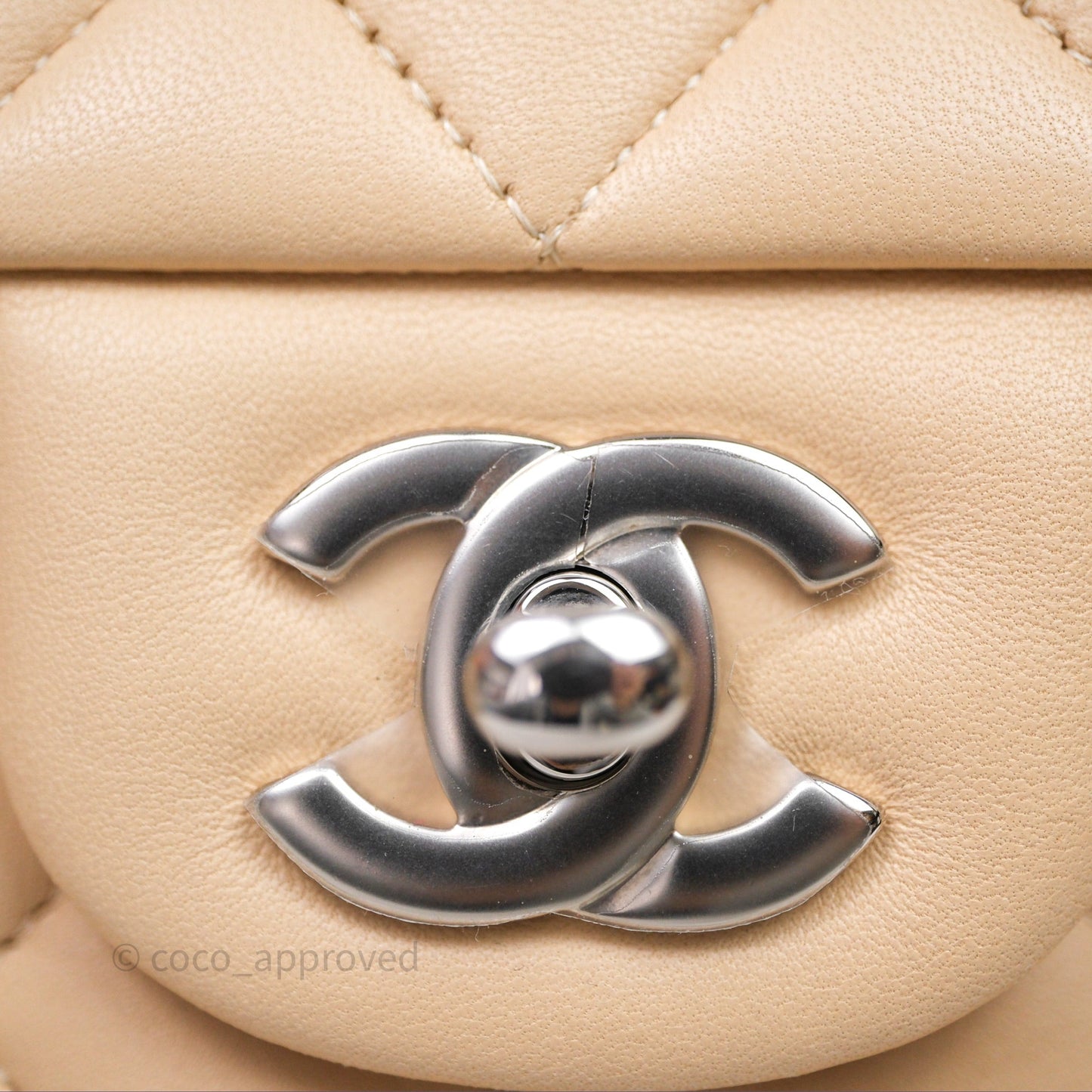 Chanel Classic M/L Medium Flap Quilted Beige Lambskin Silver Hardware
