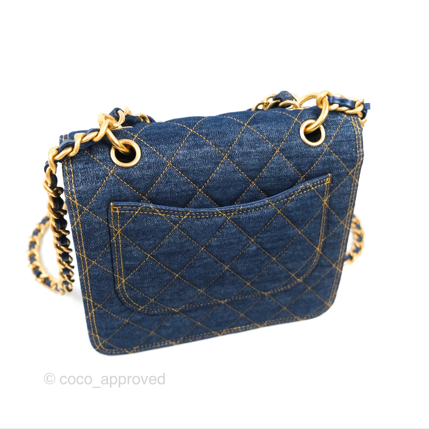 Chanel Square Flap Bag Denim Aged Gold Hardware 23S