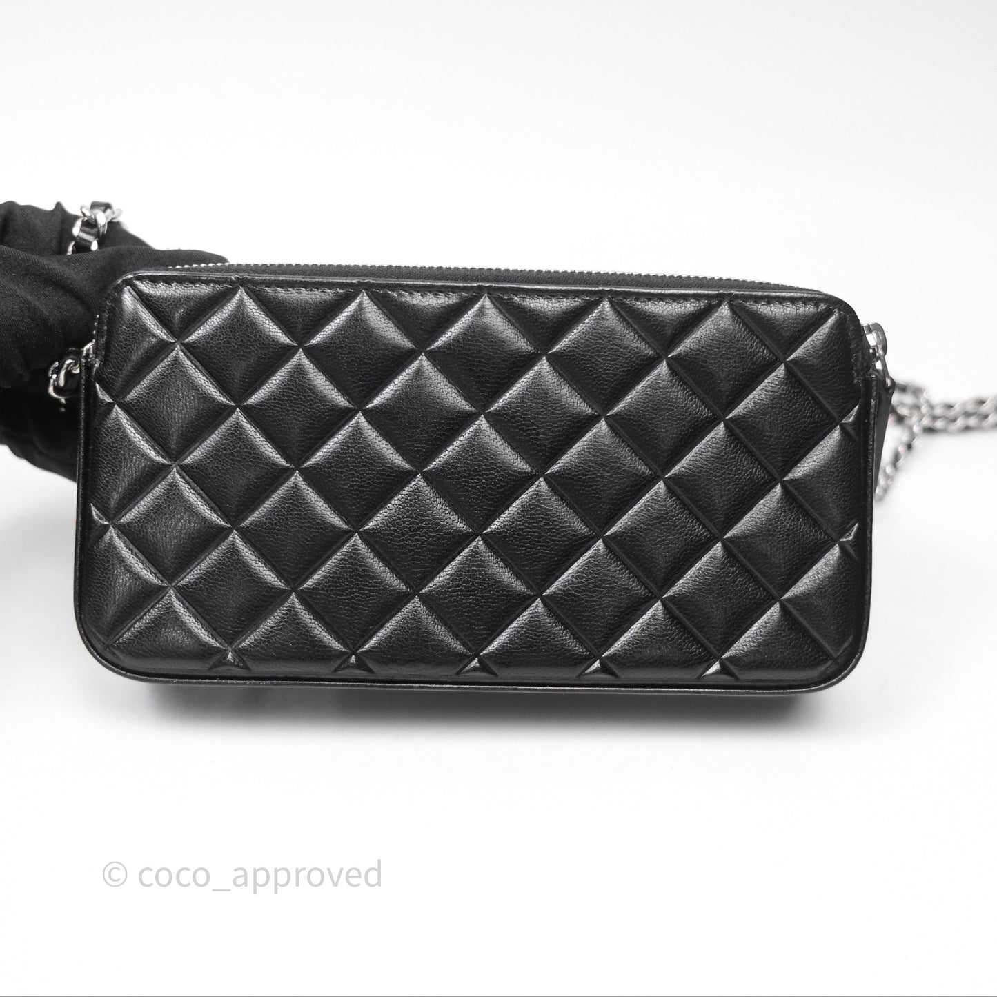 Chanel Double Zip Clutch With Chain Calfskin Black Silver Hardware