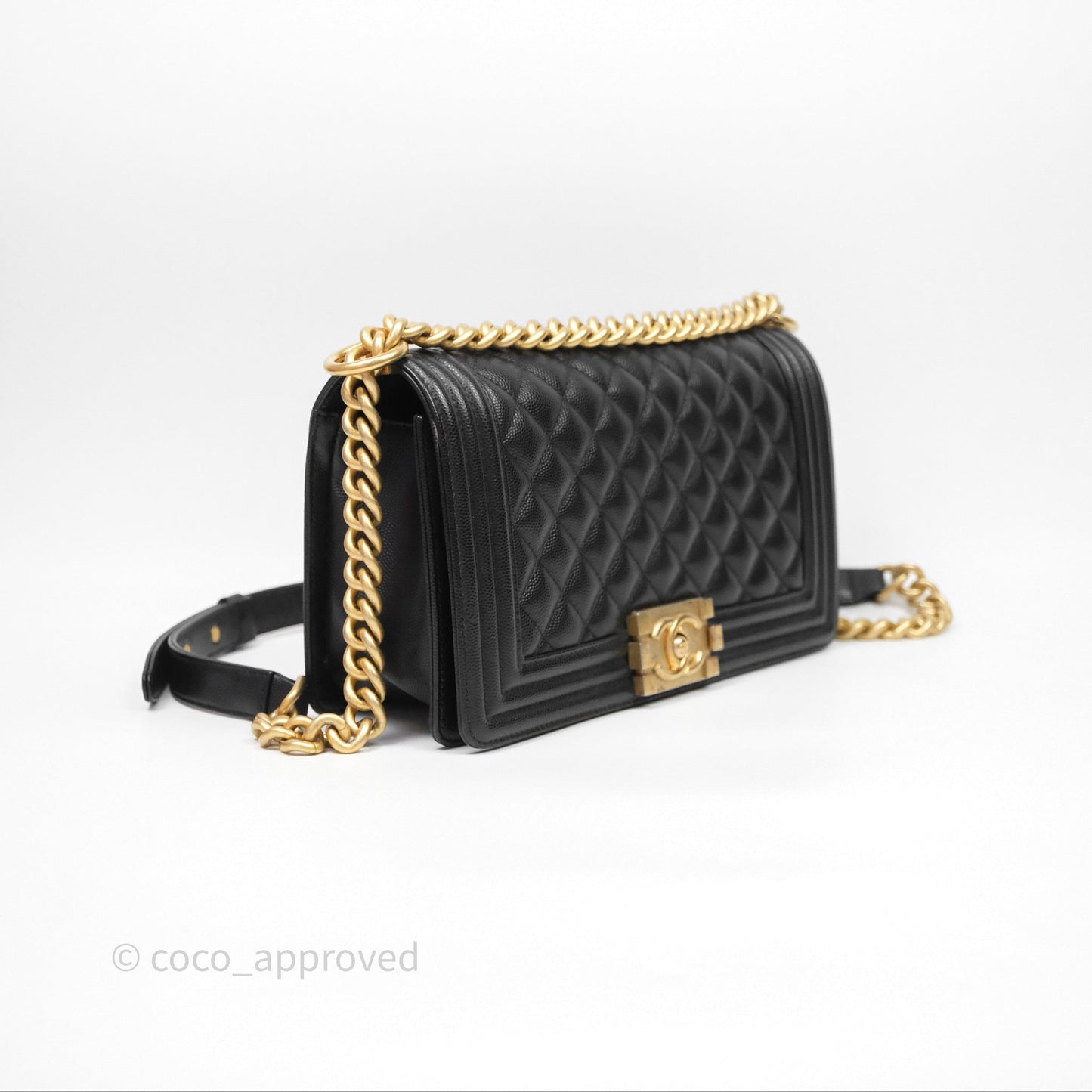 Chanel Medium Boy Quilted Black Caviar Aged Gold Hardware