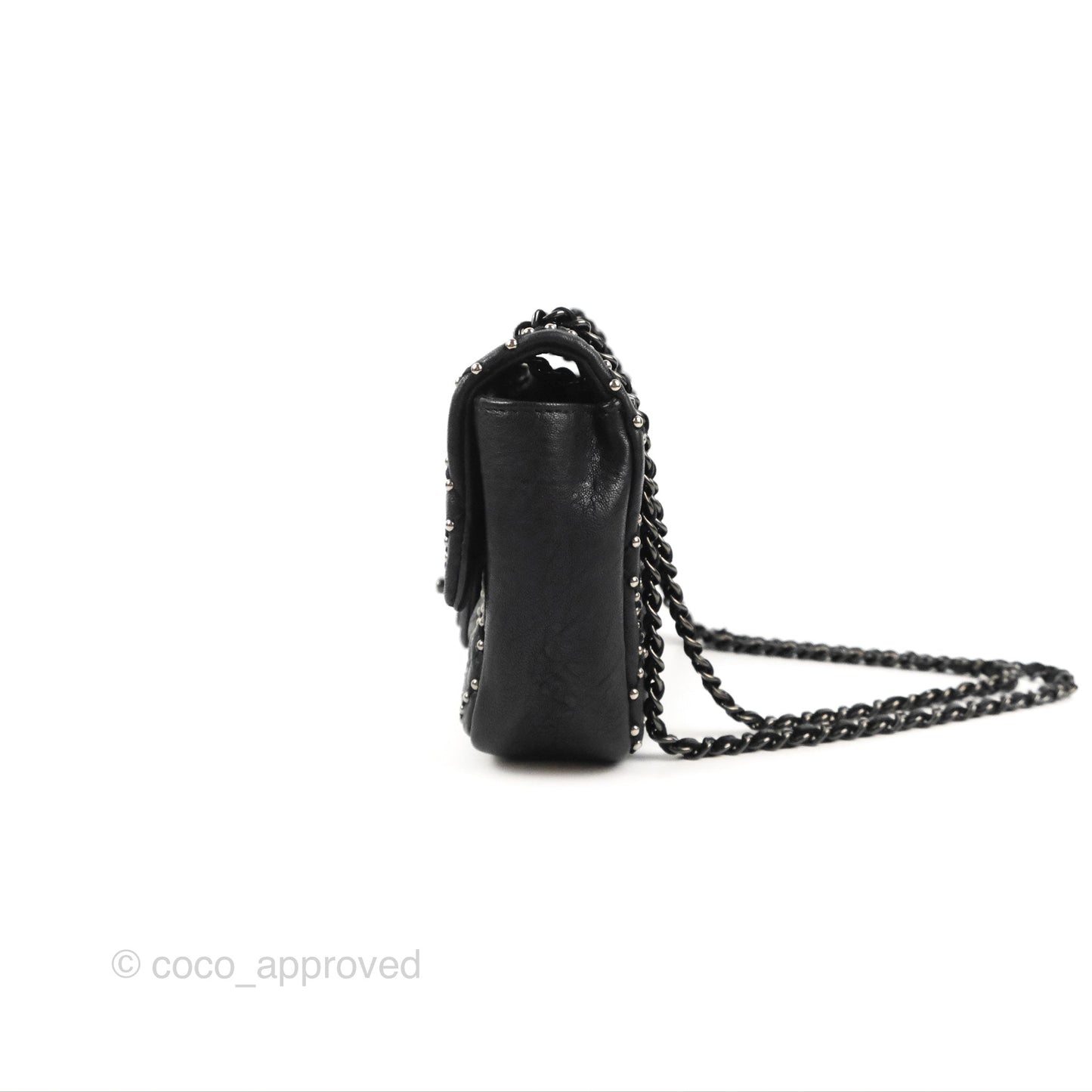 Chanel Small Studded Flap Bag Black Calfskin Gun Metal