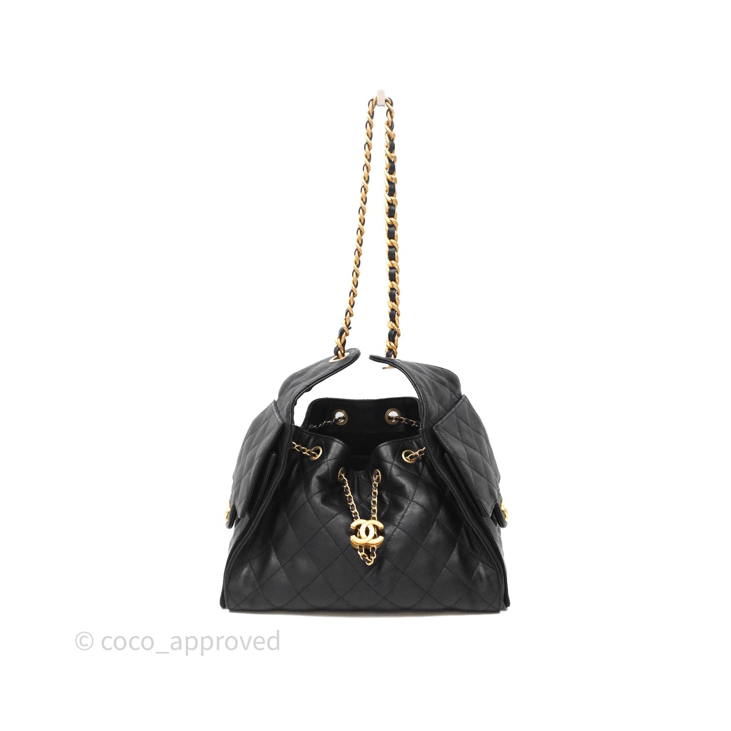 Chanel 25 Small Black Caviar Aged Gold Hardware
