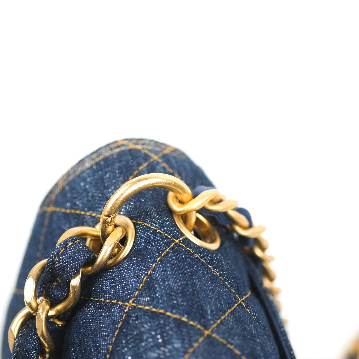Chanel Square Flap Bag Denim Aged Gold Hardware 23S
