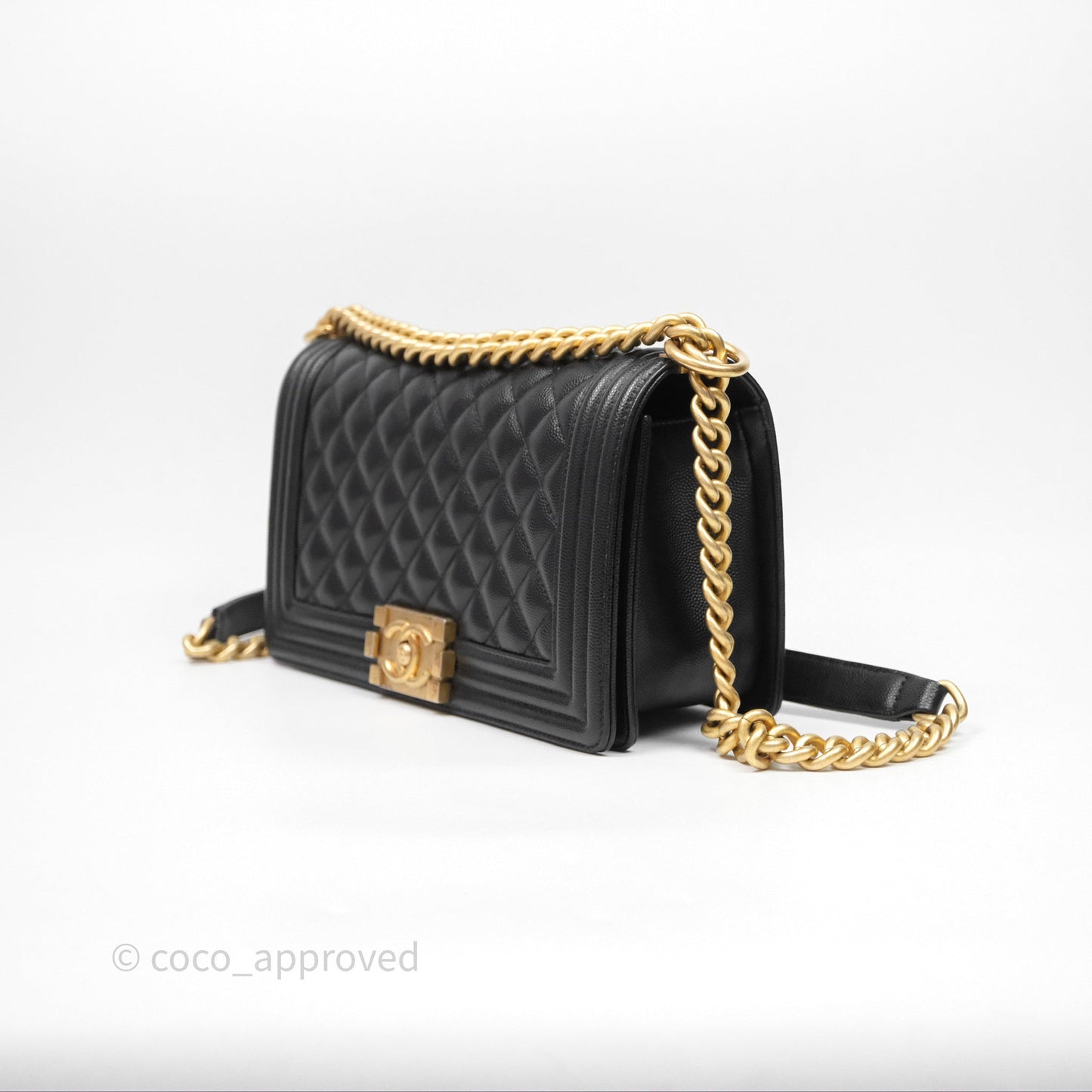Chanel Medium Boy Quilted Black Caviar Aged Gold Hardware