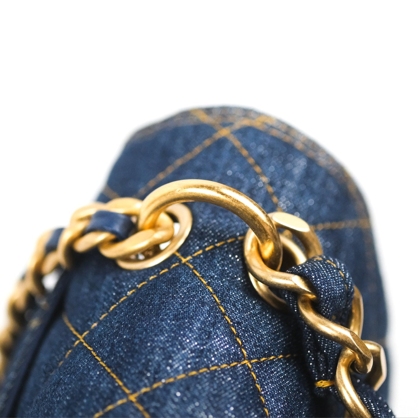 Chanel Square Flap Bag Denim Aged Gold Hardware 23S