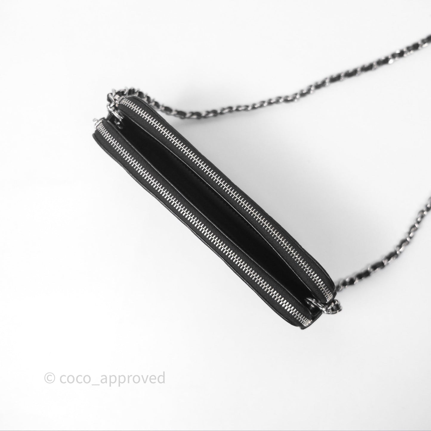 Chanel Double Zip Clutch With Chain Calfskin Black Silver Hardware