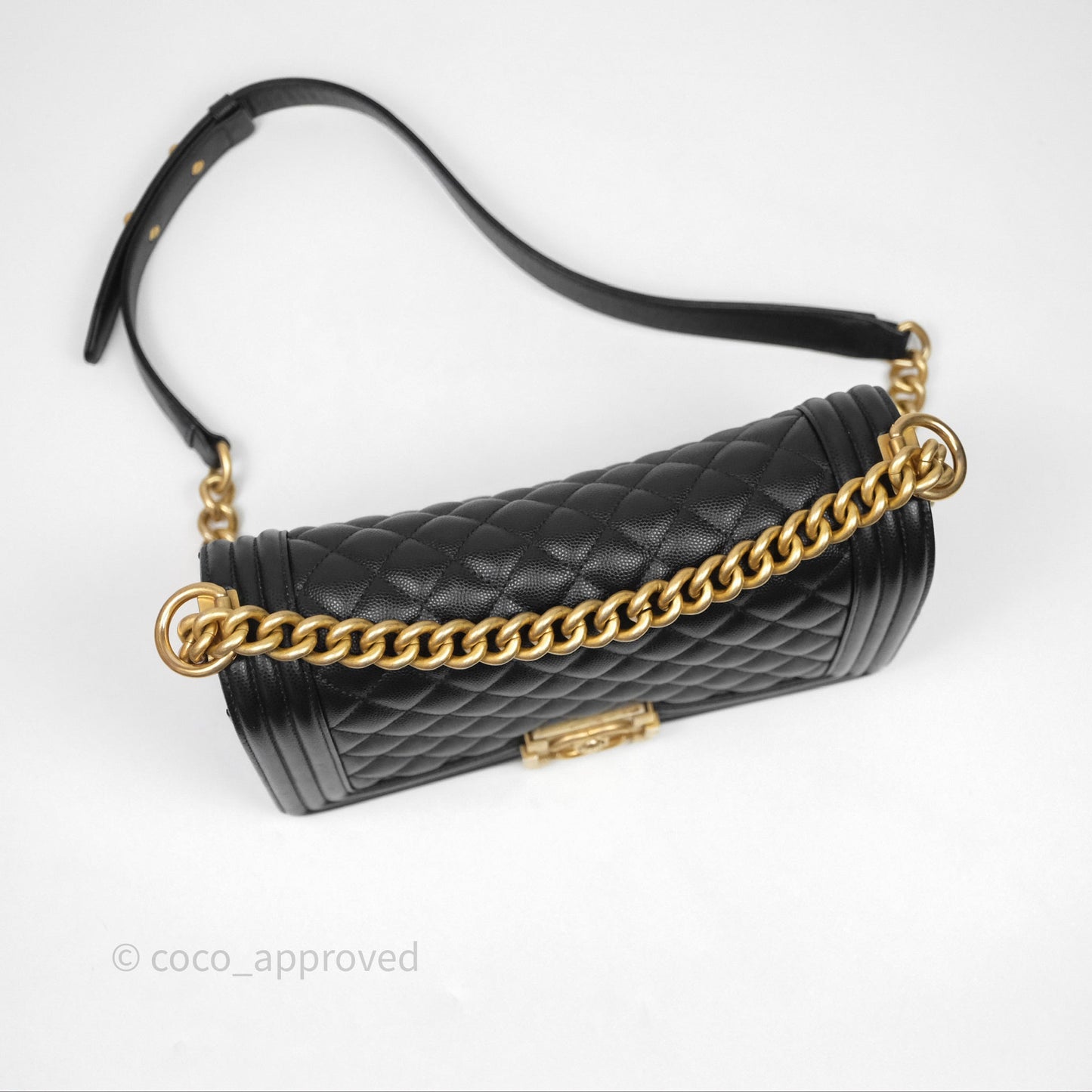 Chanel Medium Boy Quilted Black Caviar Aged Gold Hardware
