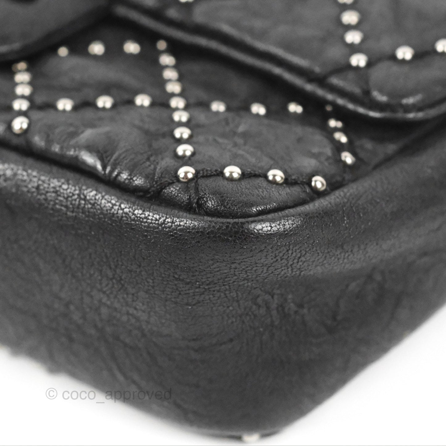 Chanel Small Studded Flap Bag Black Calfskin Gun Metal