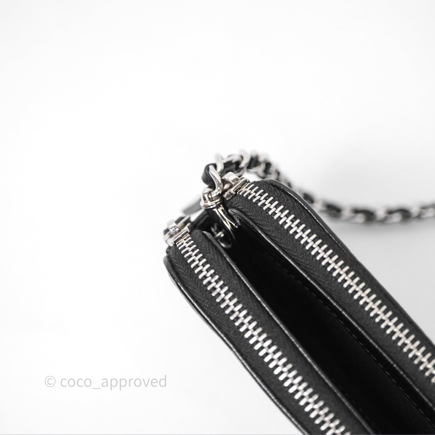 Chanel Double Zip Clutch With Chain Calfskin Black Silver Hardware