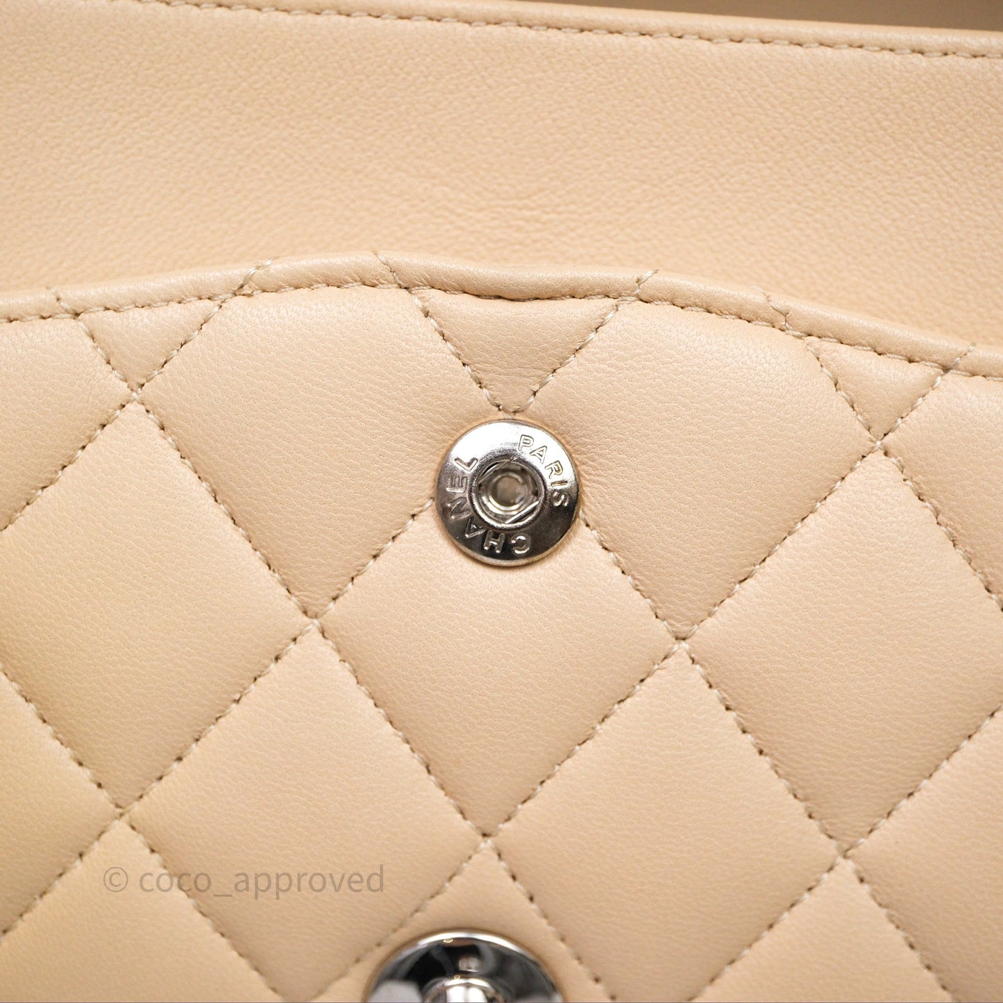Chanel Classic M/L Medium Flap Quilted Beige Lambskin Silver Hardware