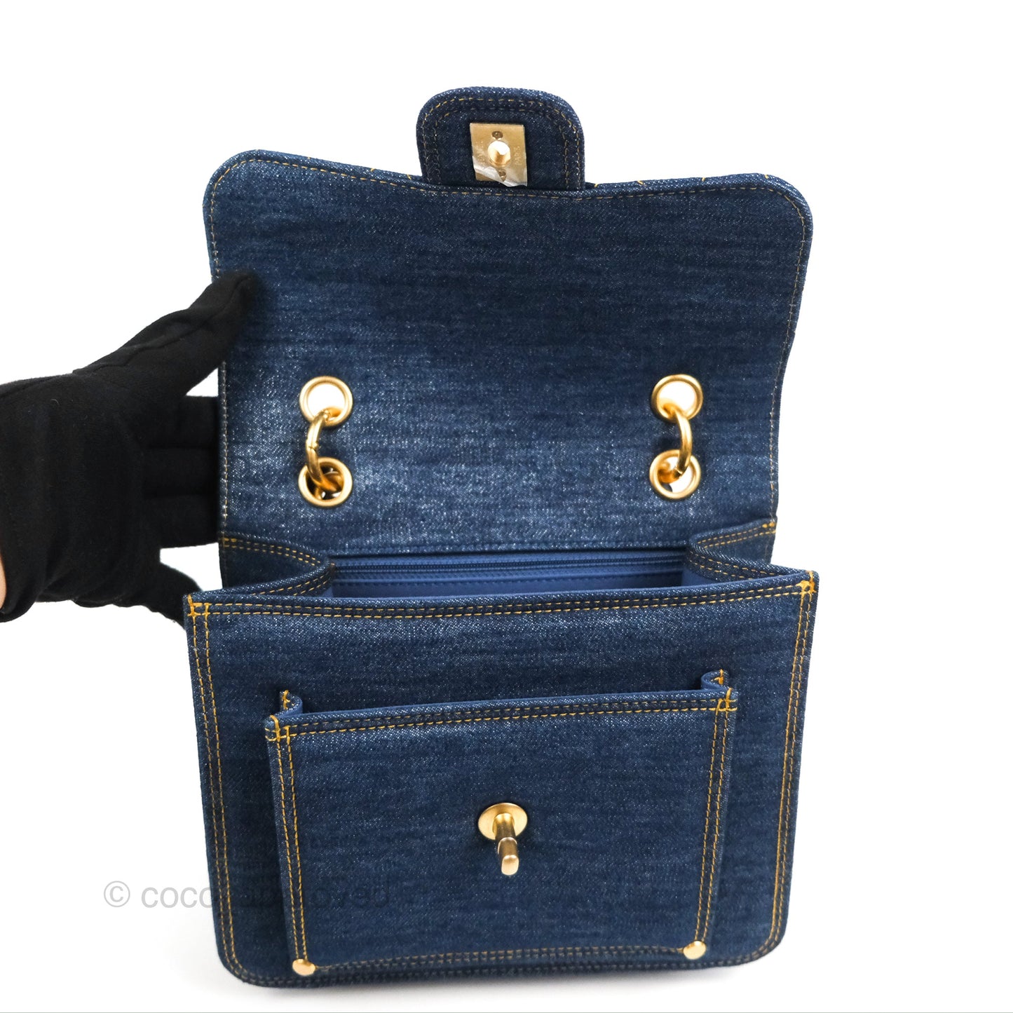 Chanel Square Flap Bag Denim Aged Gold Hardware 23S
