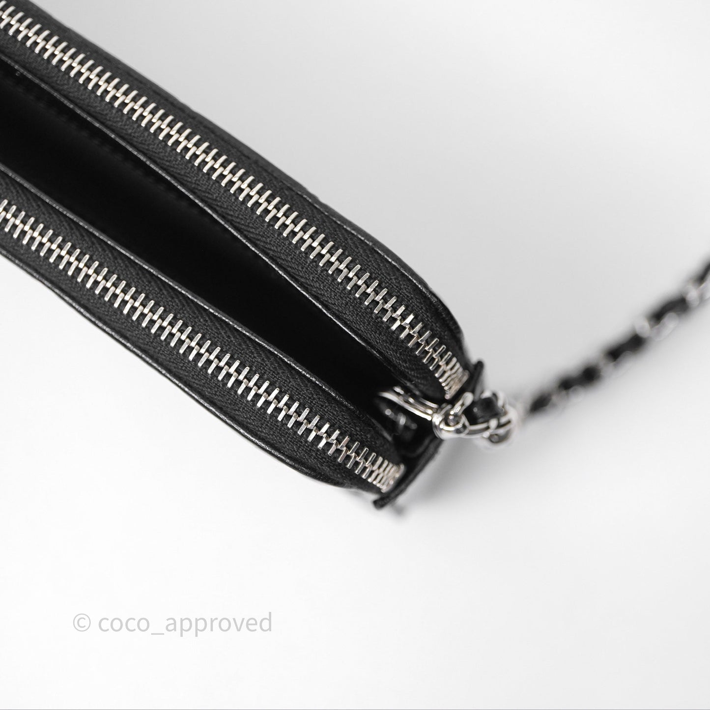 Chanel Double Zip Clutch With Chain Calfskin Black Silver Hardware