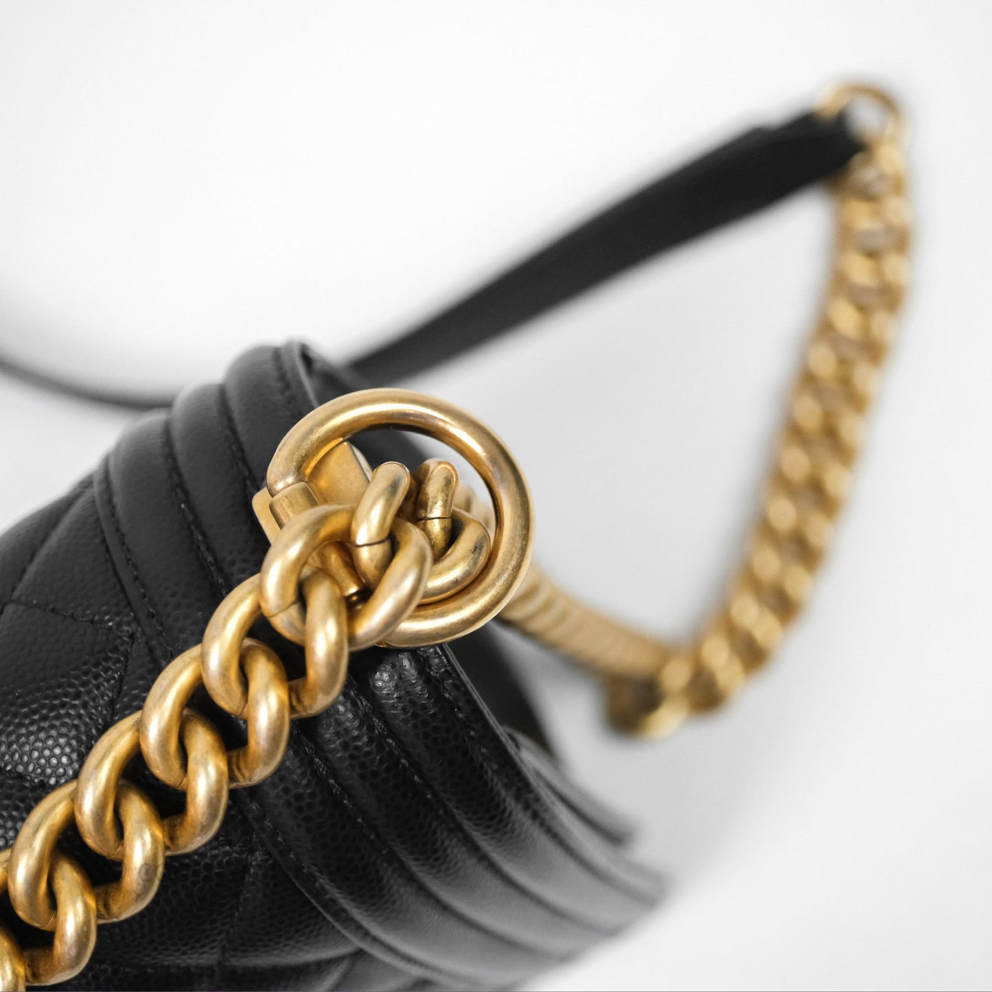 Chanel Medium Boy Quilted Black Caviar Aged Gold Hardware