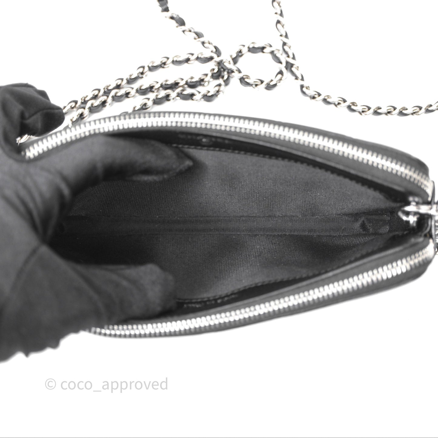 Chanel Double Zip Clutch With Chain Calfskin Black Silver Hardware