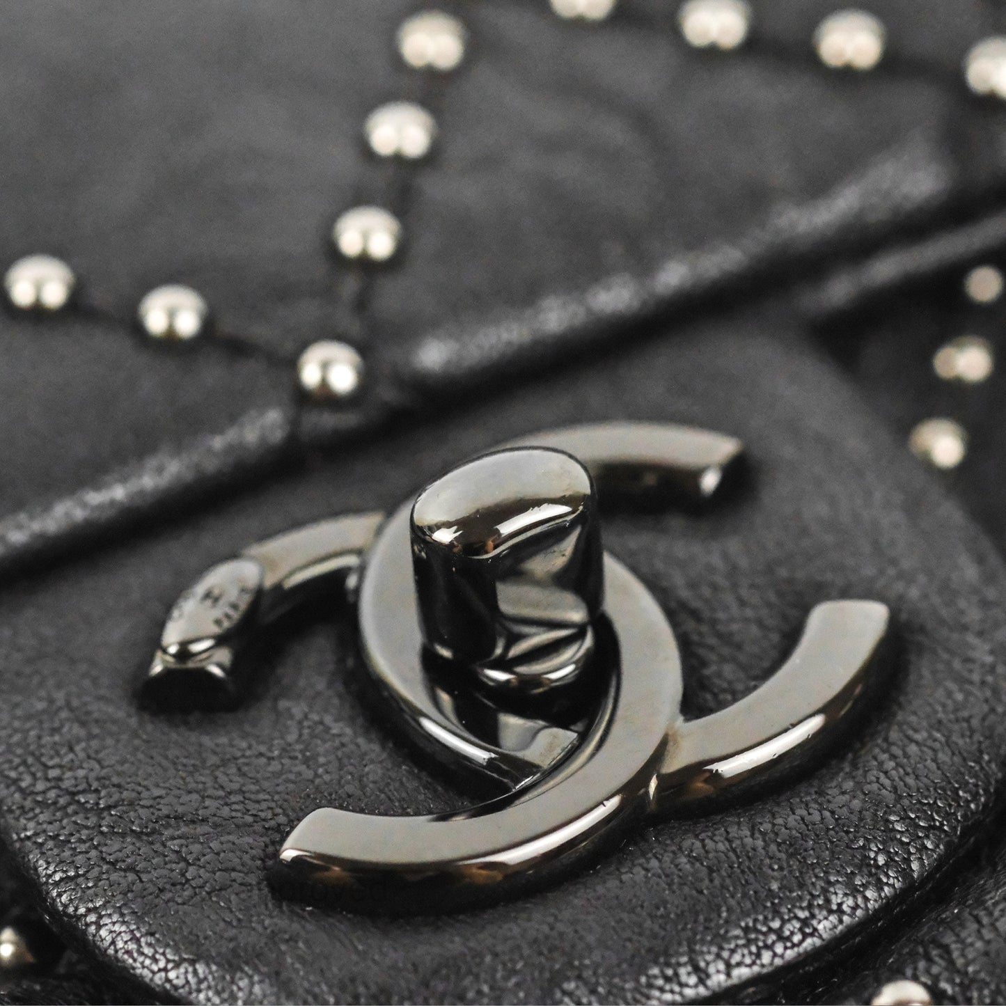Chanel Small Studded Flap Bag Black Calfskin Gun Metal