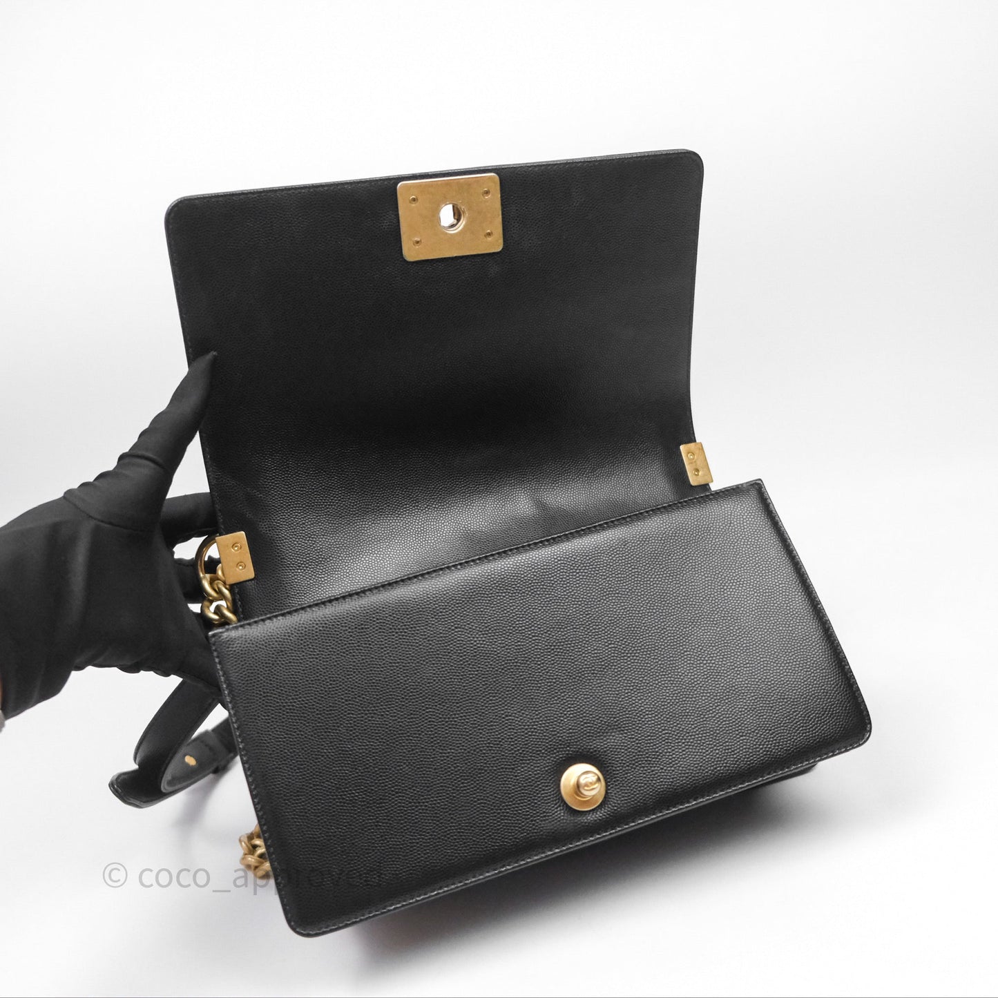 Chanel Medium Boy Quilted Black Caviar Aged Gold Hardware