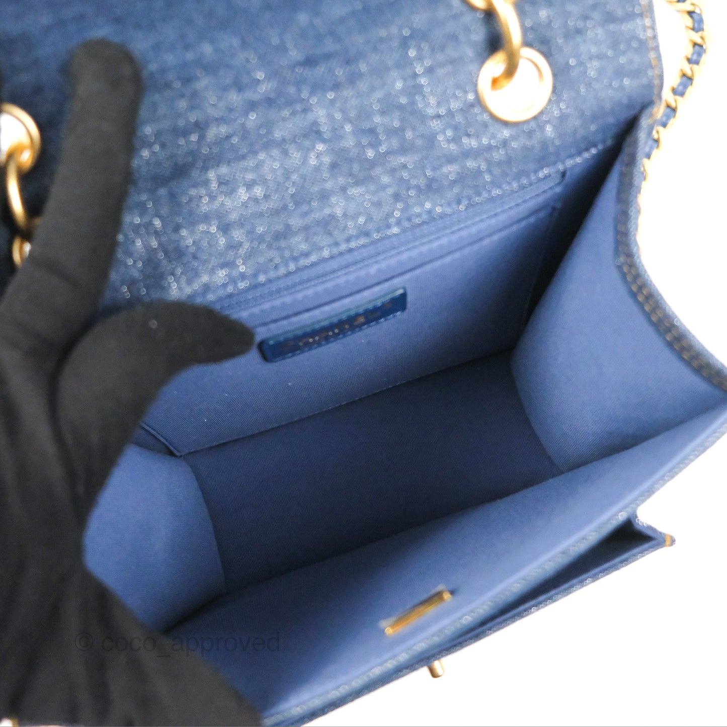 Chanel Square Flap Bag Denim Aged Gold Hardware 23S