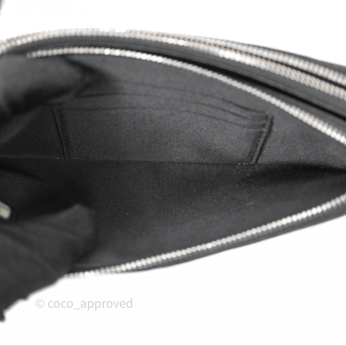 Chanel Double Zip Clutch With Chain Calfskin Black Silver Hardware