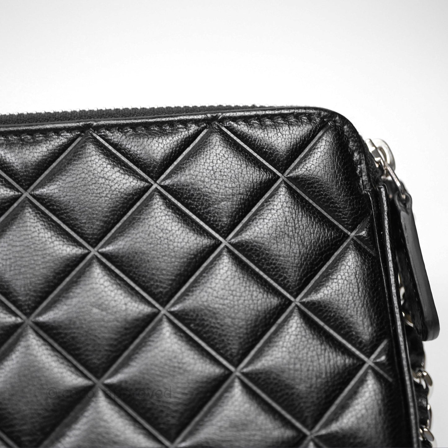 Chanel Double Zip Clutch With Chain Calfskin Black Silver Hardware