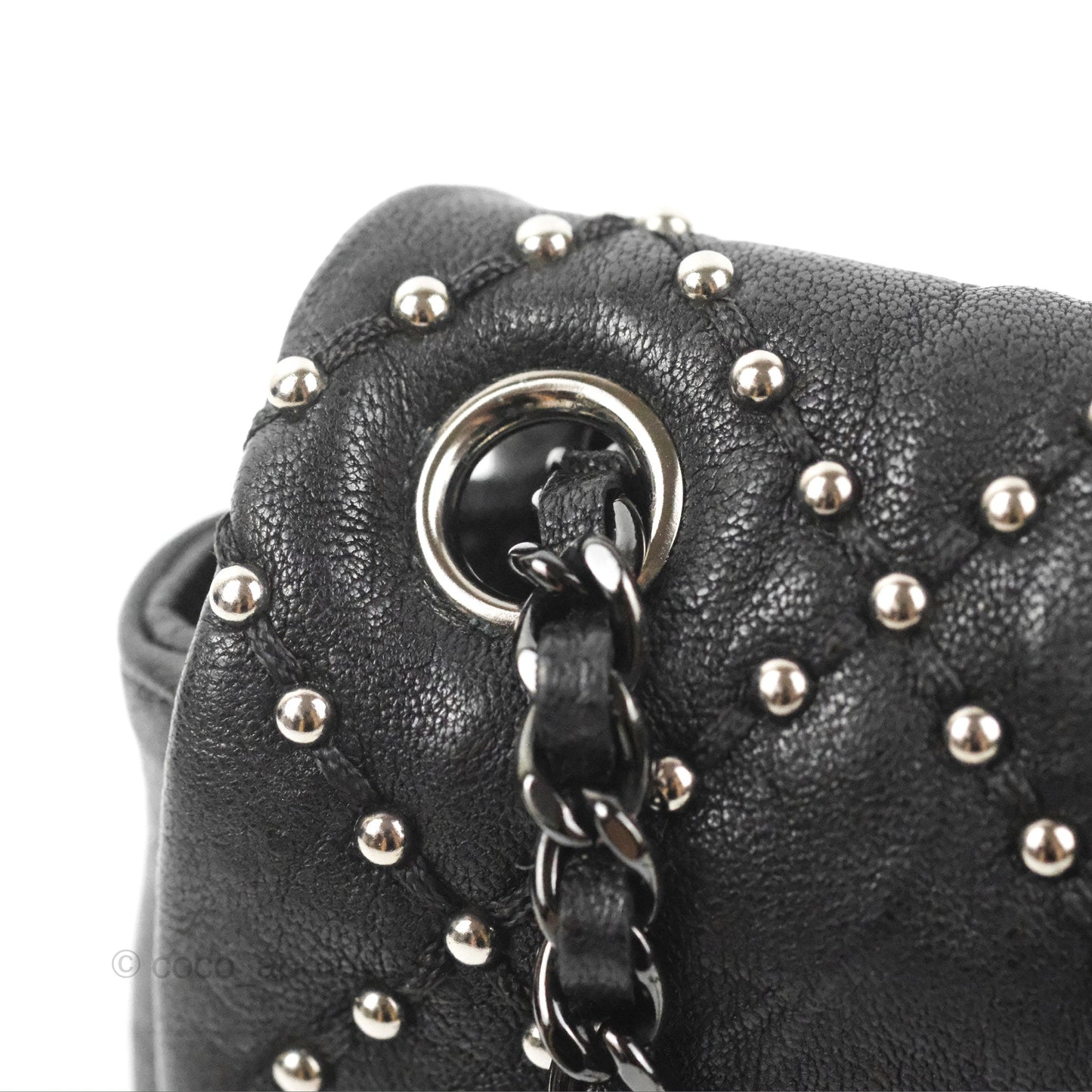 Chanel Small Studded Flap Bag Black Calfskin Gun Metal